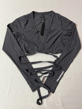 SKIMS x NIKE Weightless Wrap Tie Long Sleeve Crop Top Grey Lead
